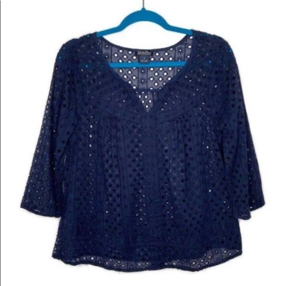 Lucky Brand Navy Eyelet Top L - Picture 3 of 7